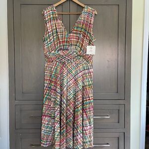 Suzi Chin for Maggy Boutique Women’s 16 V-Neck Knit Dress White/Multi Color NWT